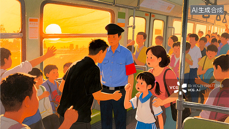 【AI数字艺术】【预防性骚扰 小婷的呼救】公交车上阿姨勇护女孩图片素材