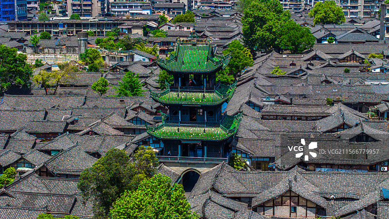 四川阆中古城华光楼航拍图片素材