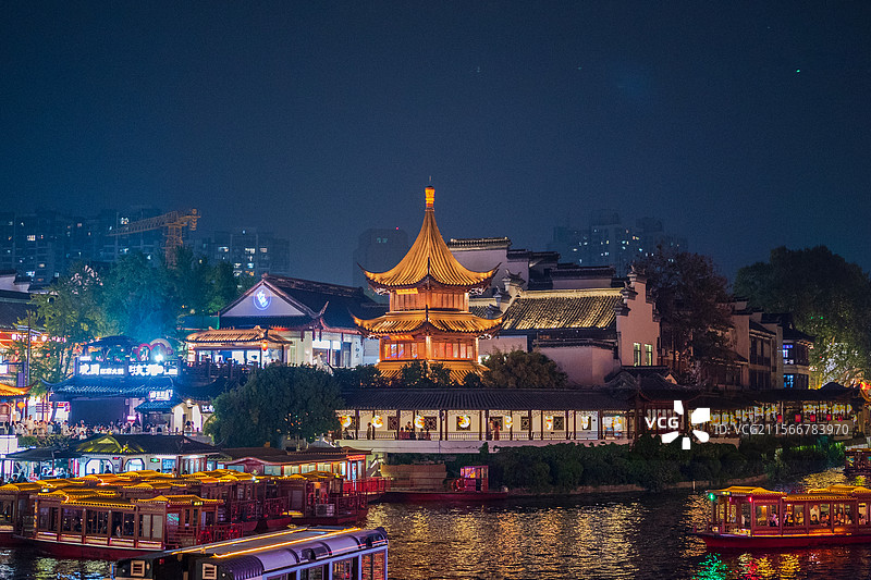 南京古秦淮河夜景图片素材
