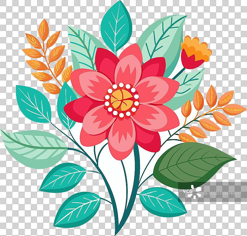 带叶子的花卉画作图片素材