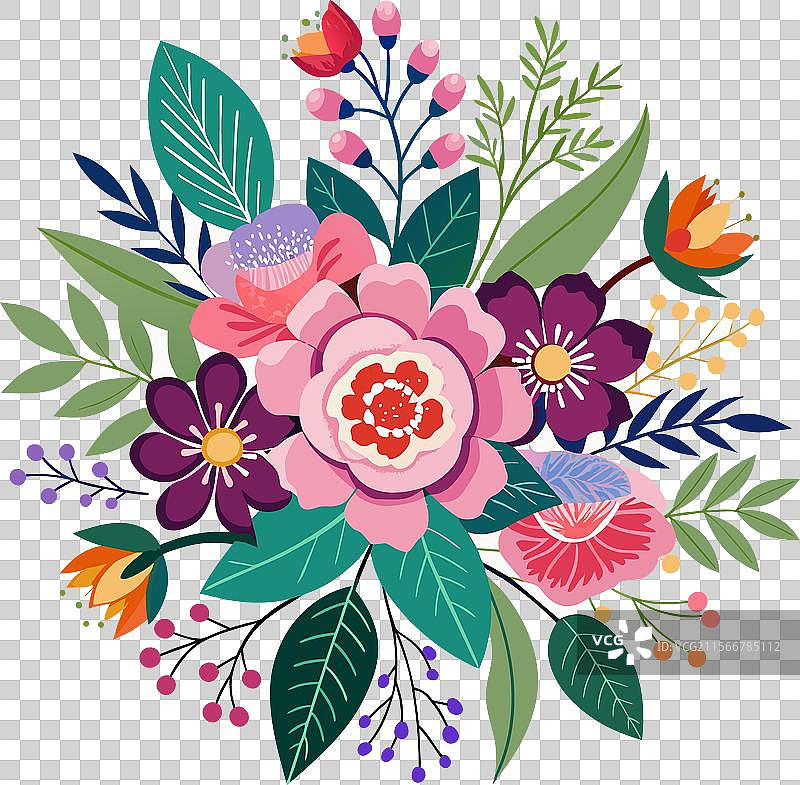 带叶子的花卉画作图片素材