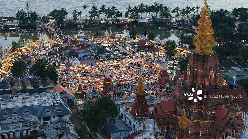 西双版纳景洪星光夜市航拍图片素材
