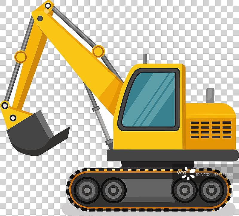 挖掘机车辆在平坦地面上真实工作图片素材