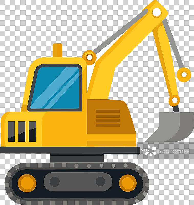 挖掘机车辆在平坦地面上真实工作图片素材