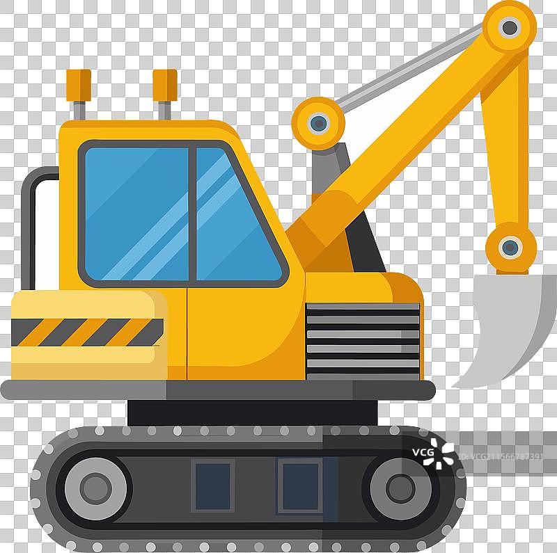 挖掘机车辆在平坦地面上真实工作图片素材