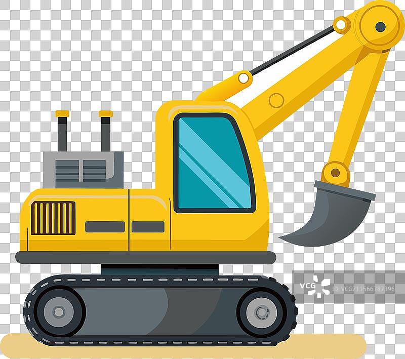 挖掘机车辆在平坦地面上真实工作图片素材