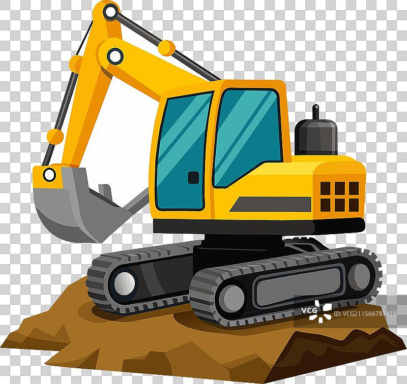 挖掘机车辆在平坦地面上真实工作图片素材