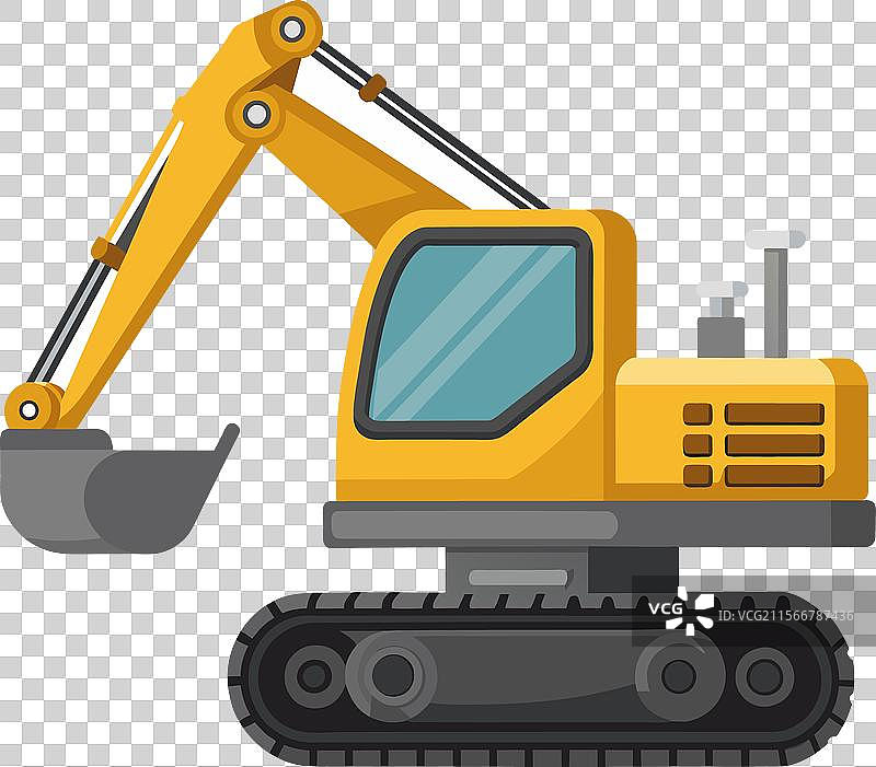 挖掘机车辆在平坦地面上真实工作图片素材