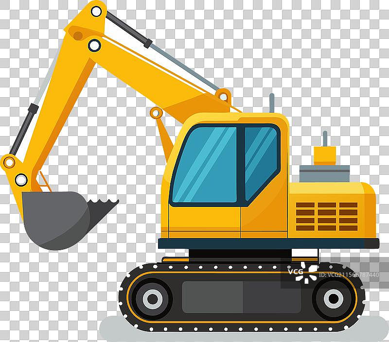 挖掘机车辆在平坦地面上真实工作图片素材