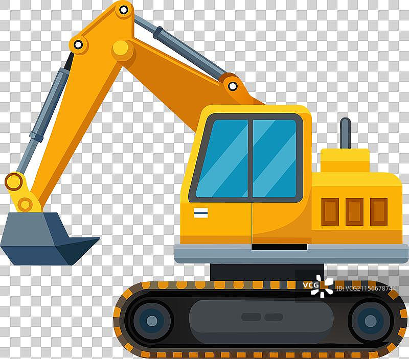 挖掘机车辆在平坦地面上真实工作图片素材