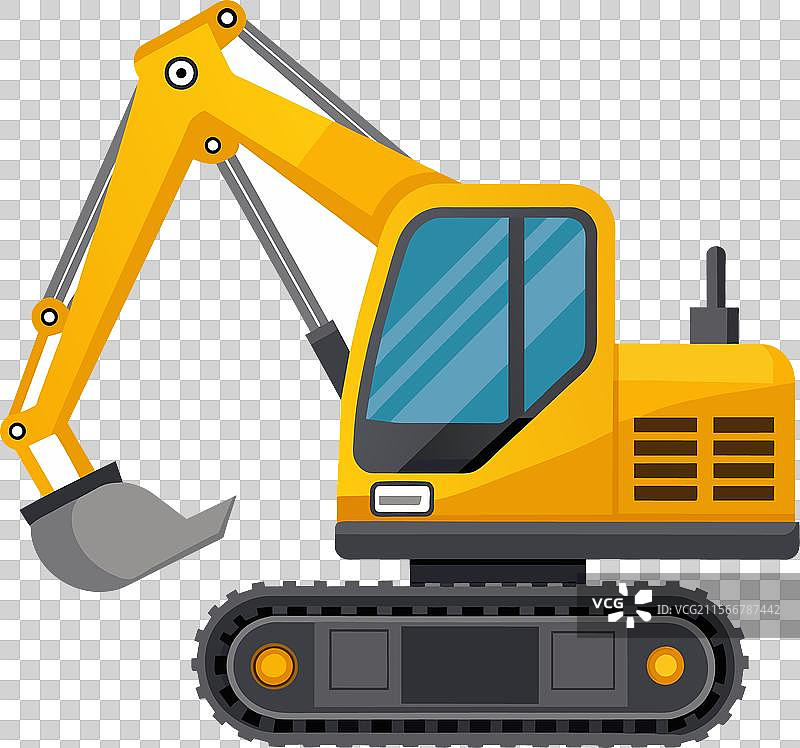 挖掘机车辆在平坦地面上真实工作图片素材