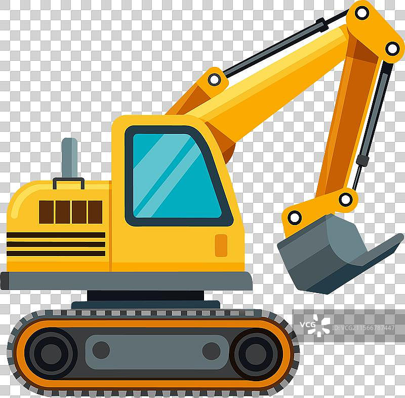 挖掘机车辆在平坦地面上真实工作图片素材