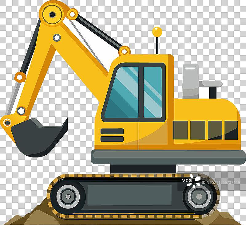 挖掘机车辆在平坦地面上真实工作图片素材