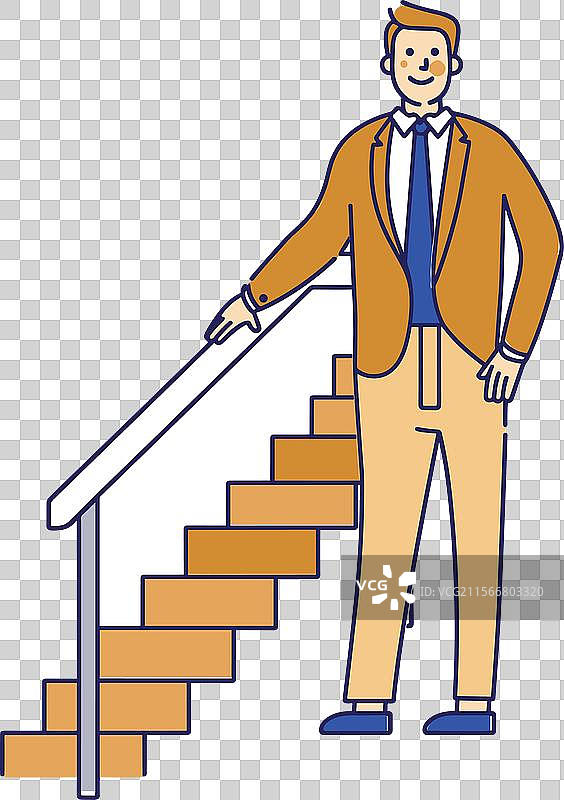 年轻商人攀登楼梯，象征成功的概念图片素材