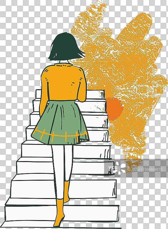 女性向抽象橙色的楼梯攀登图片素材