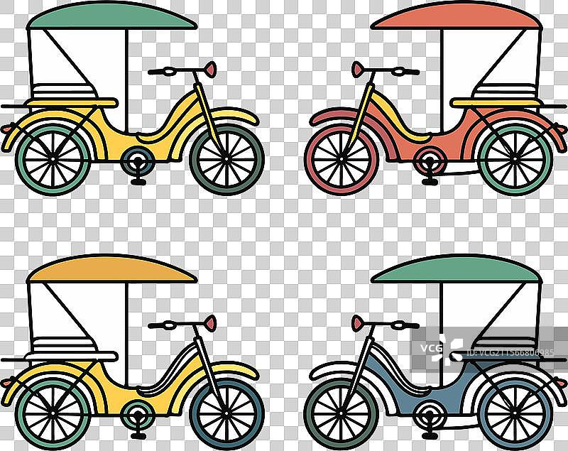 四辆色彩斑斓的人力车图片素材