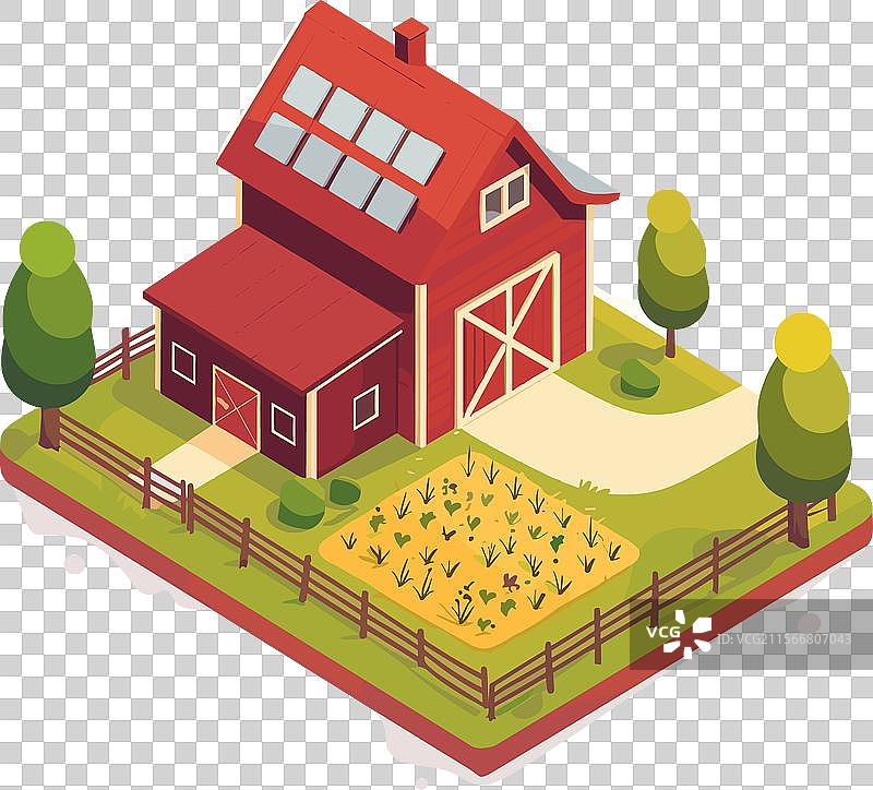 等距农舍红色屋顶图片素材