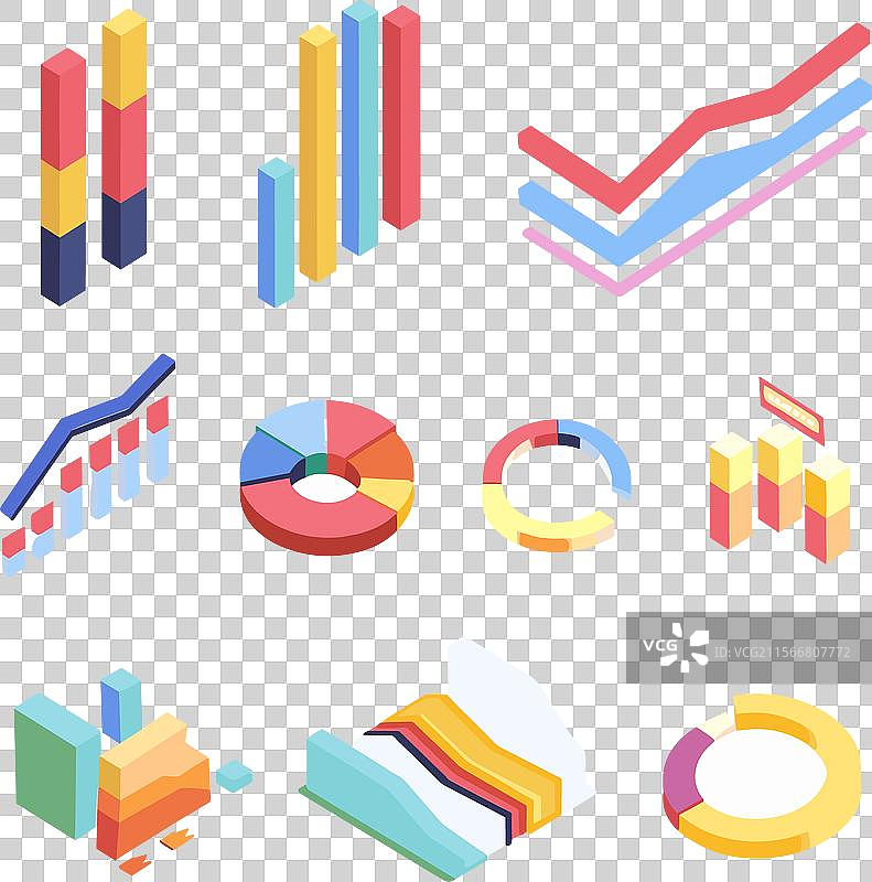 多彩的等距三维图表集合图片素材