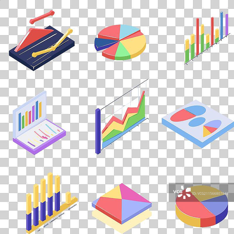集合等距三维图表表示数据图片素材