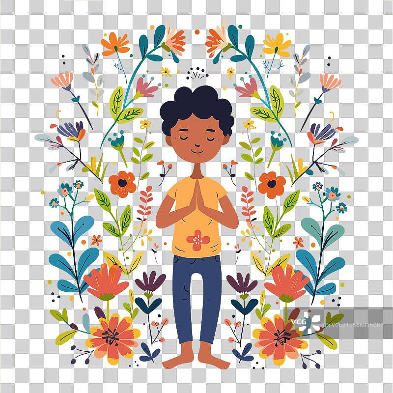 年轻的非洲男孩在练习正念图片素材