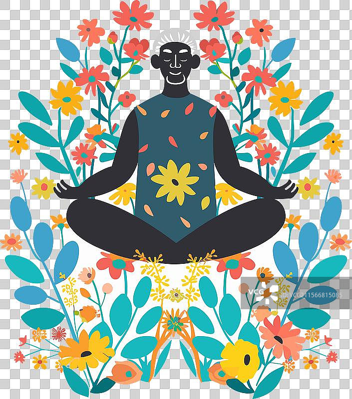 一位年长的非洲男性在五彩缤纷的环境中冥想图片素材