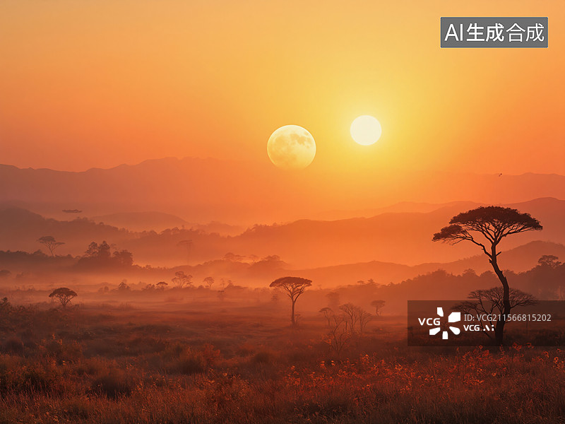 【AI数字艺术】日出月落自然美景图片素材