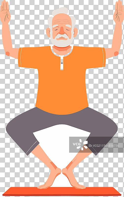 老年男性在练习瑜伽，老年人树姿势图片素材