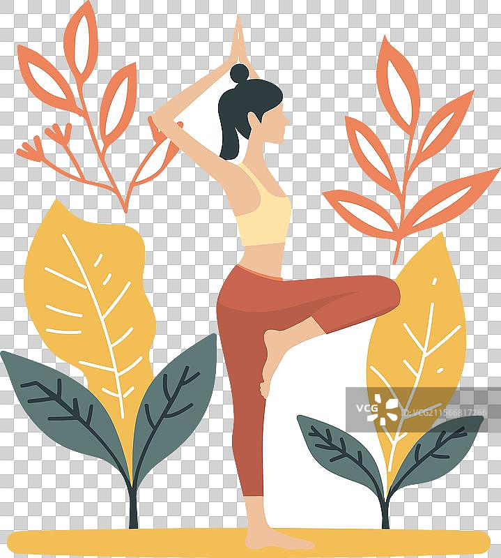 女人在大自然中练习树式瑜伽图片素材