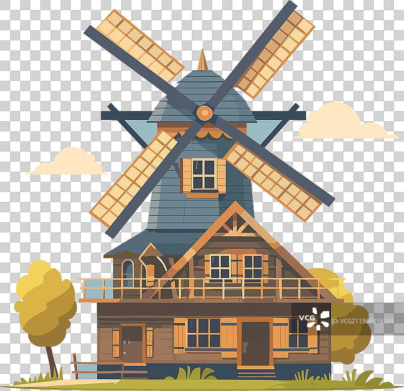 传统荷兰风车乡村房屋图片素材