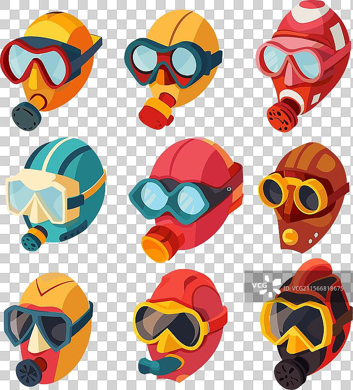 一组彩色头盔和护目镜图片素材