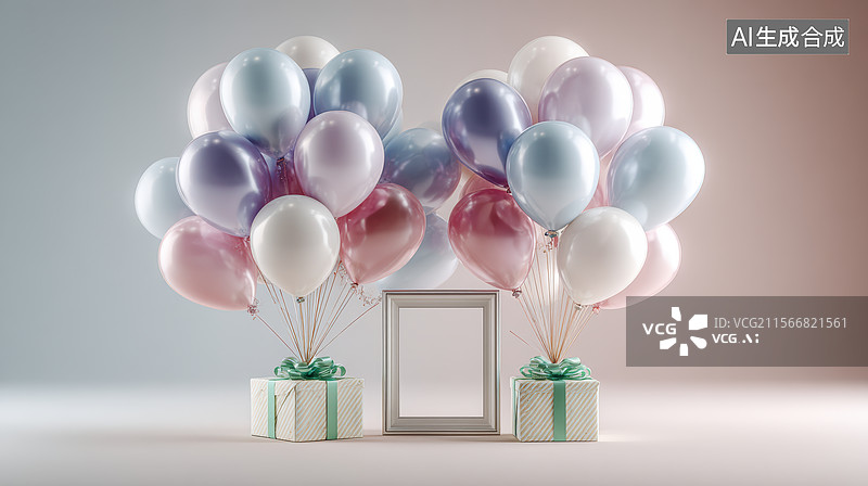 【AI数字艺术】彩色气球与礼盒图片素材