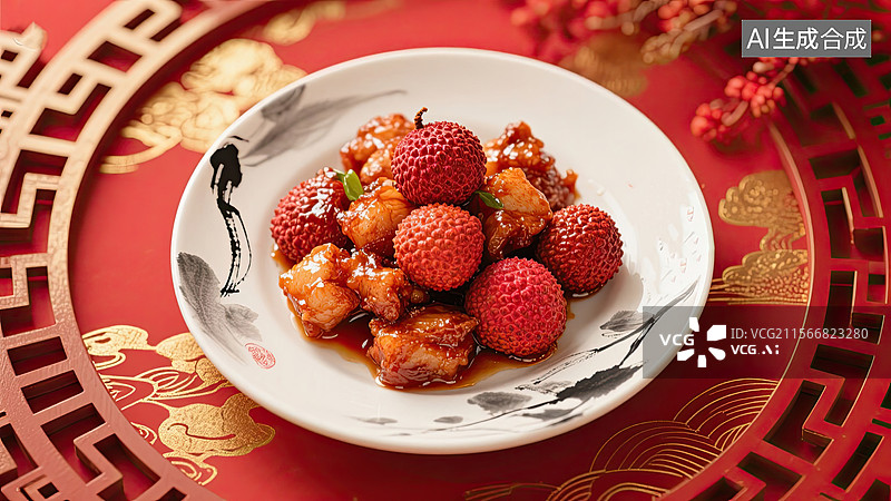 【AI数字艺术】中华美食，闽菜，荔枝肉，食物，插画图片素材