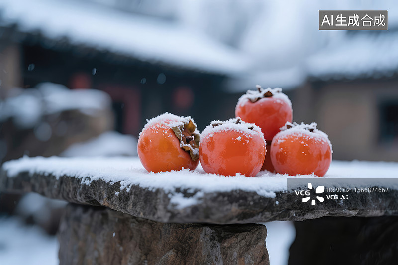 【AI数字艺术】雪地柿子图片素材