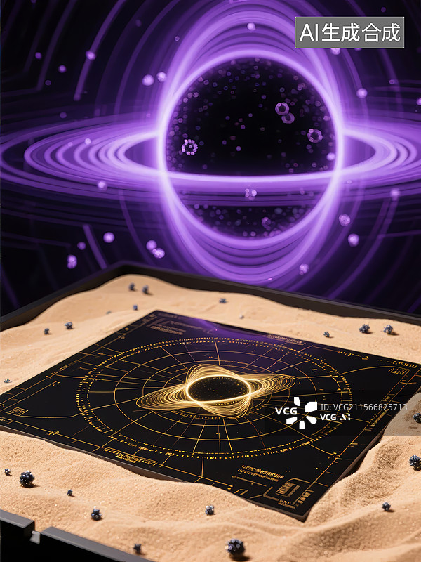 【AI数字艺术】沙盘上的宇宙黑洞模型图片素材