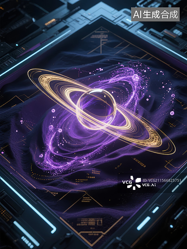 【AI数字艺术】未来科技界面中的行星环系统图片素材