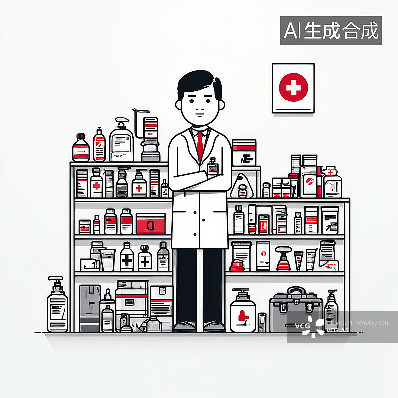 【AI数字艺术】药剂师在药店场景插画图片素材