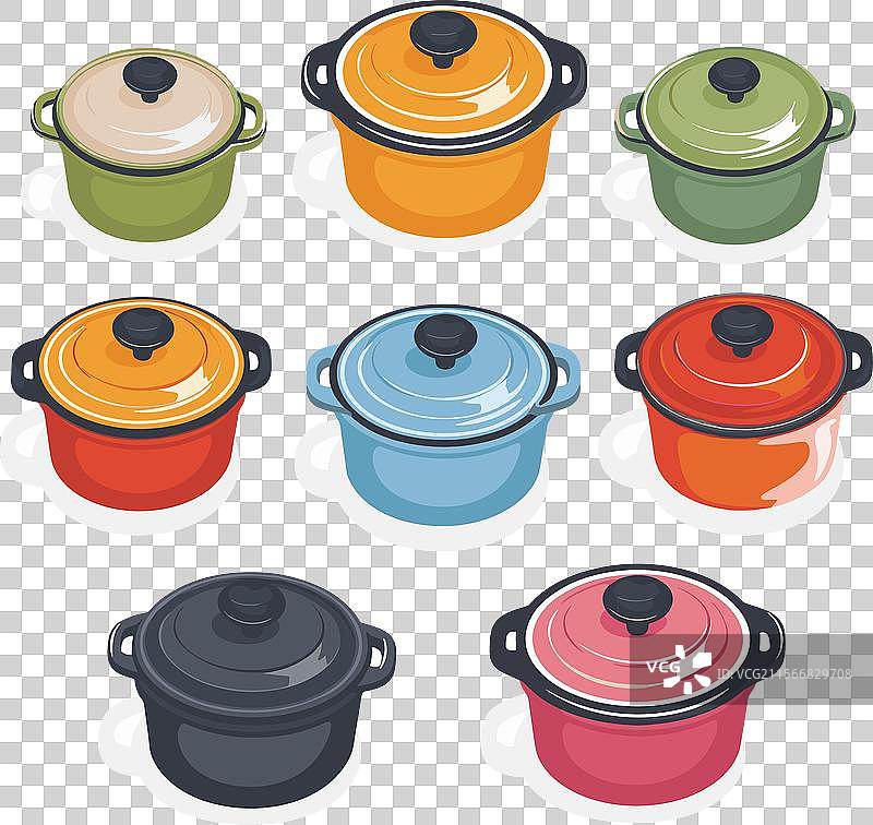 五彩缤纷的搪瓷锅厨房炊具图片素材