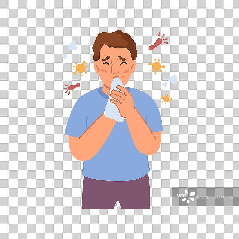 感冒的男孩咳嗽，感染流感病毒的孩子图片素材