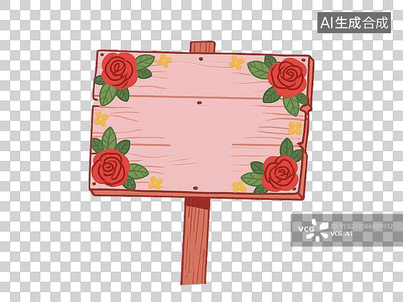 【AI数字艺术】浪漫玫瑰小木牌指路牌木板图片素材