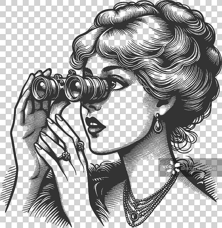 优雅的维多利亚时代女性手持歌剧望远镜图片素材