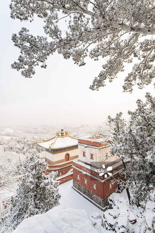 颐和园四大部洲景区雪景图片素材