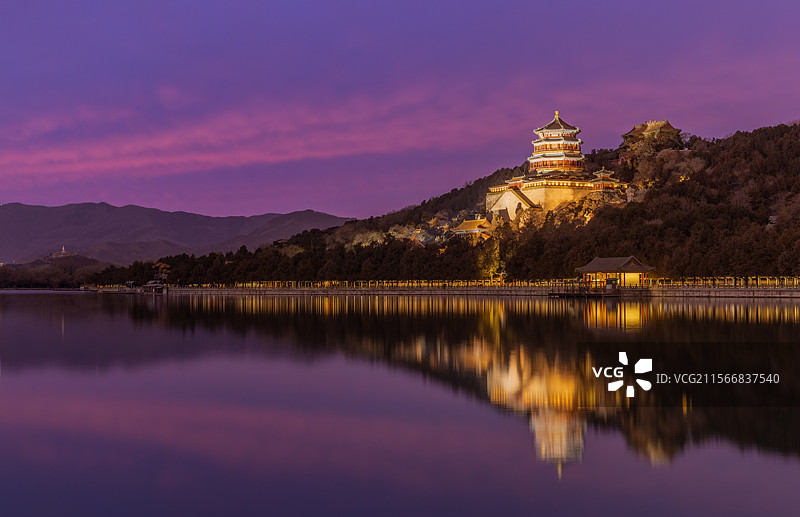 北京颐和园万寿山夜景图片素材