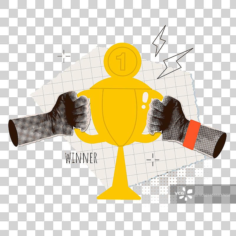 手握奖杯的时尚半色调图案图片素材