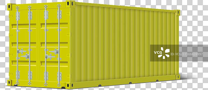 黄色封闭的3D货运集装箱侧视图图片素材