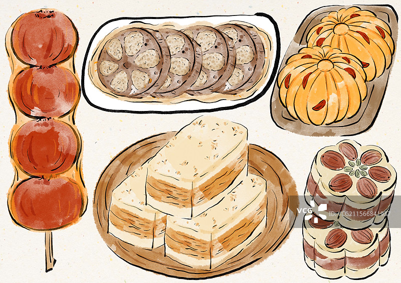 国潮风重阳节美食插画图片素材