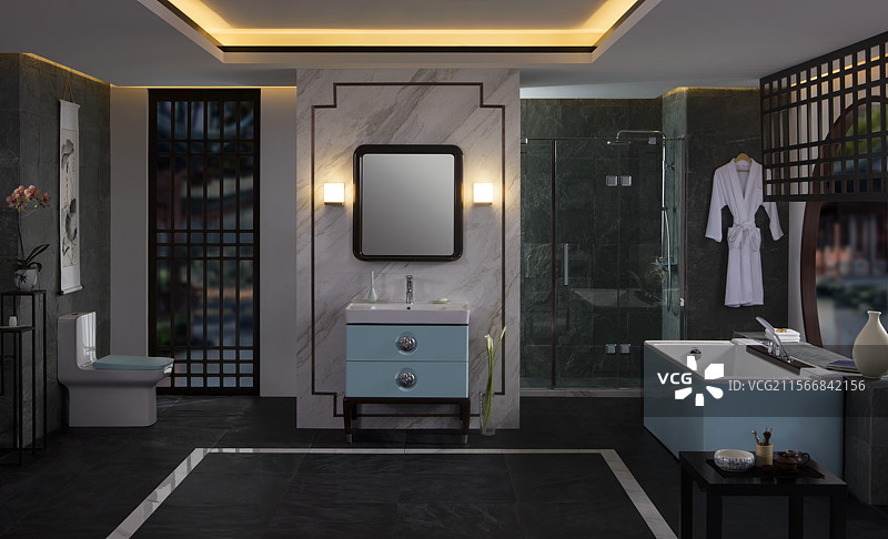 新中式风格卫浴场景图片素材