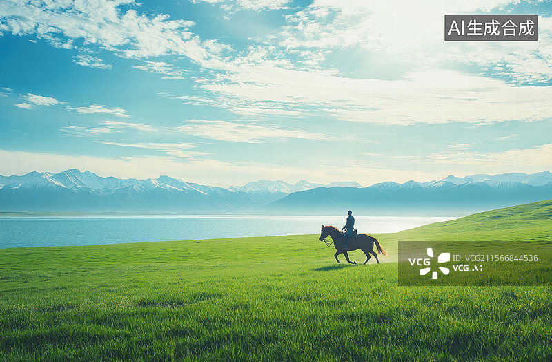 【AI数字艺术】草原上的牧马人图片素材