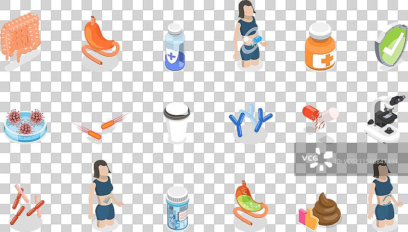 3D等距平面益生菌物品集合图片素材