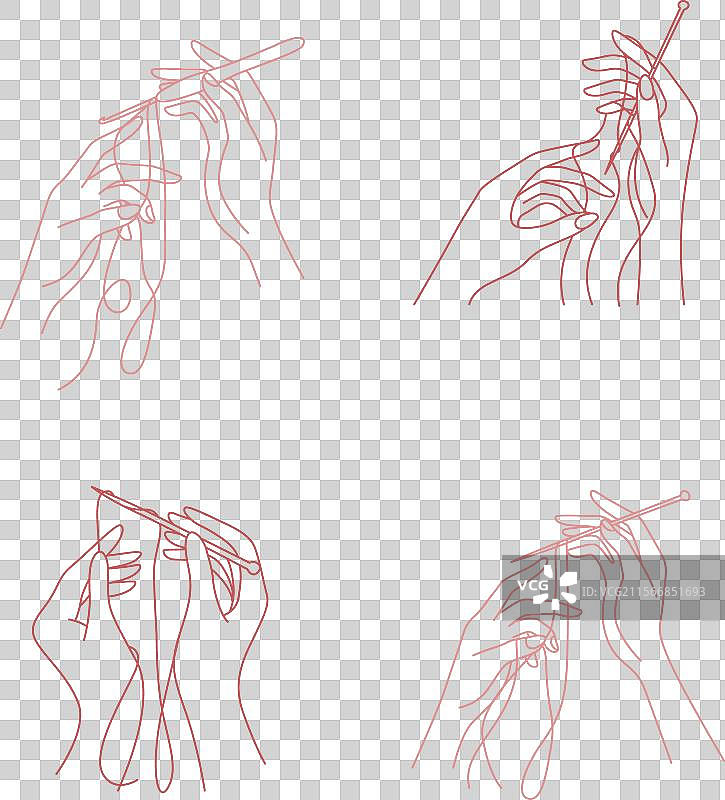 女性手用针编织线的线条艺术图片素材