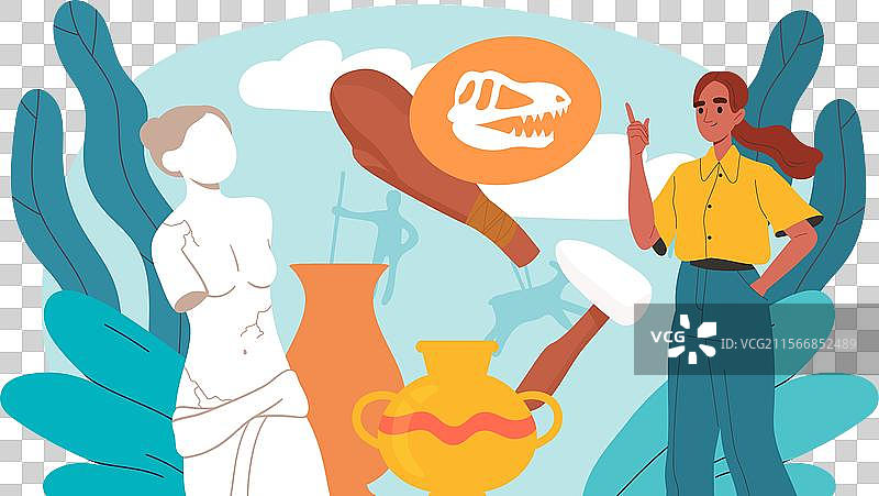 历史课概念，女性在大理石半身像旁图片素材